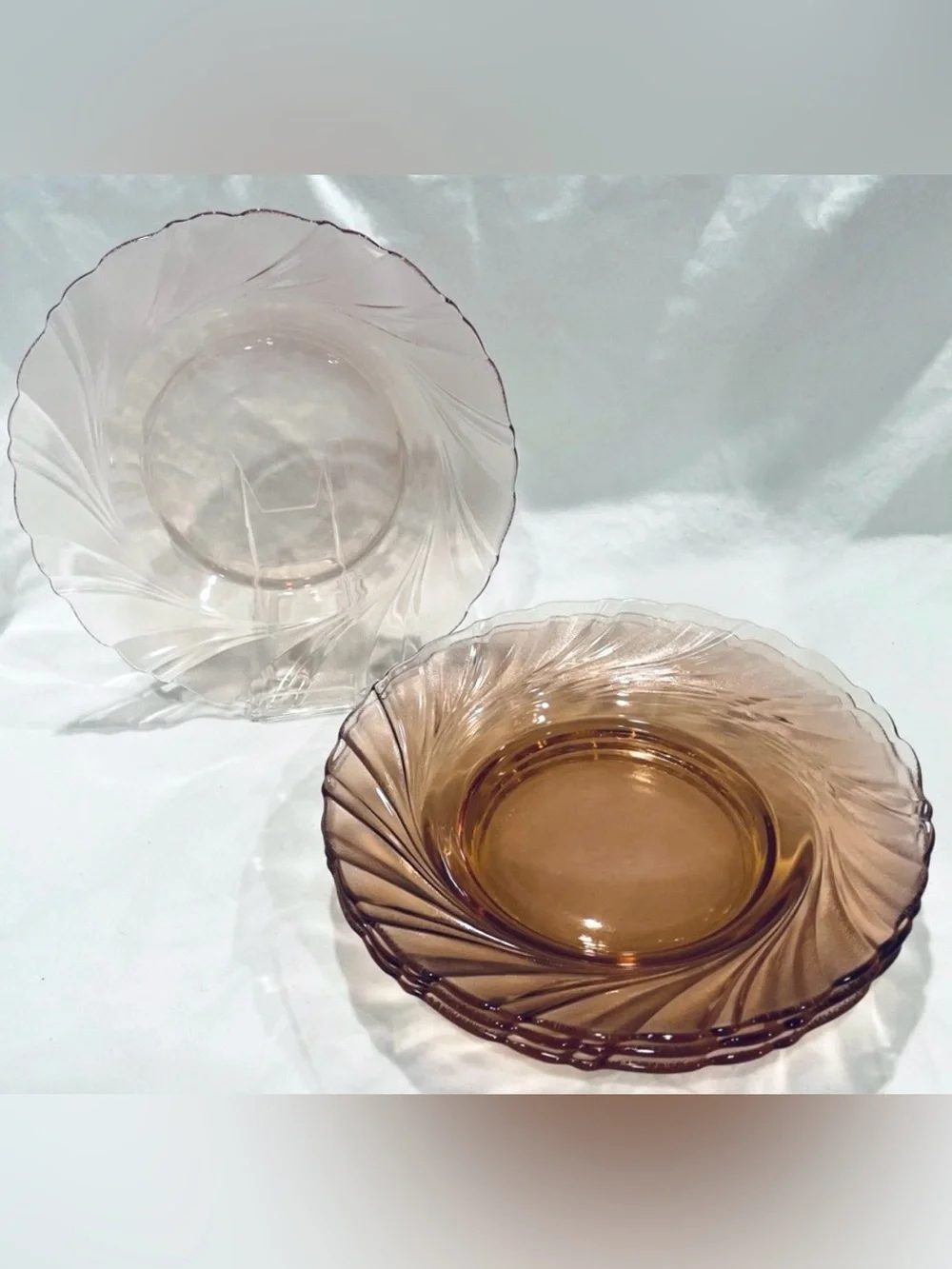 Set (4) Vereco France Pink Swirl Pattern Etched Glass Salad Plates | 8.25” | EUC
